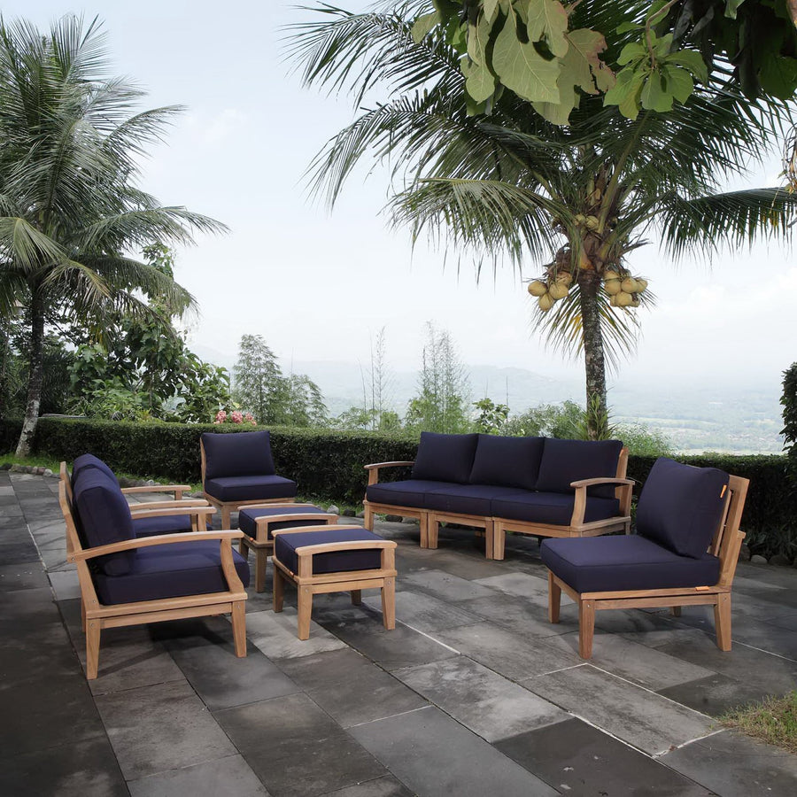 Cove 9 Piece Outdoor Patio Teak Set in Natural Navy