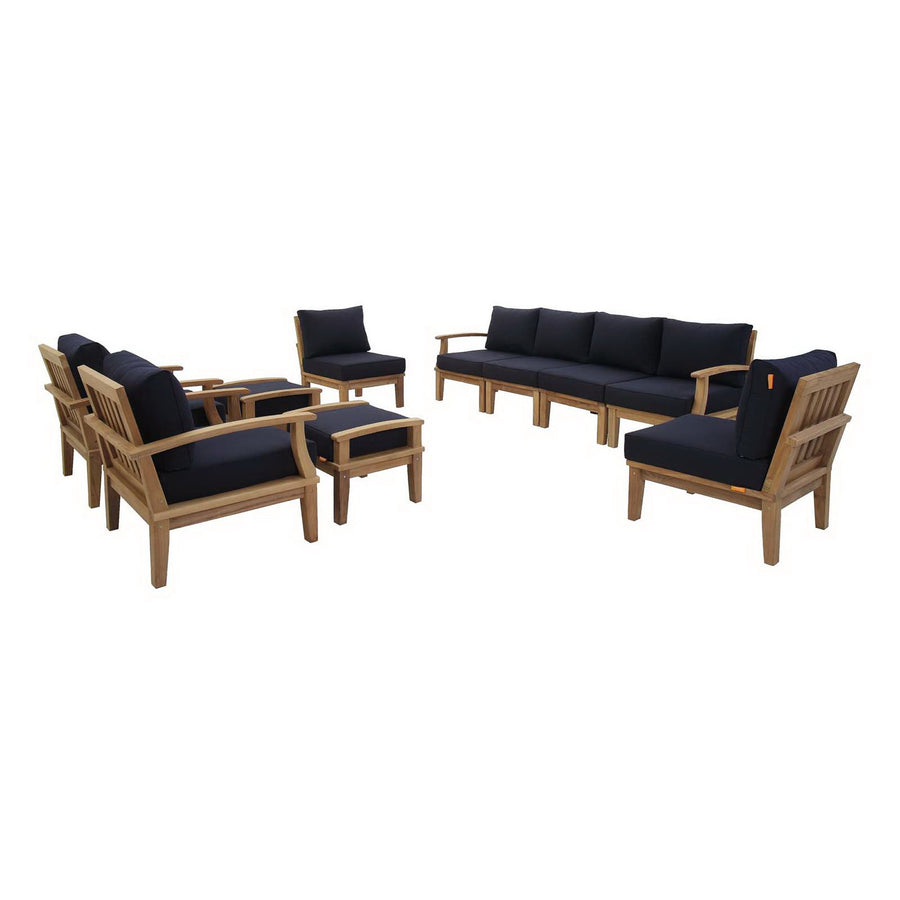 Cove 10 Piece Outdoor Patio Teak Set in Natural Navy