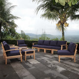 Cove 10 Piece Outdoor Patio Teak Set in Natural Navy