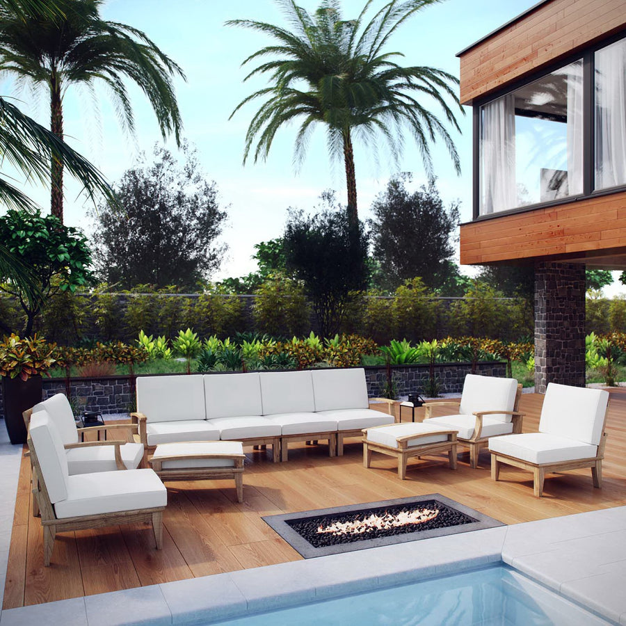 Cove 10 Piece Outdoor Patio Teak Set in Natural White