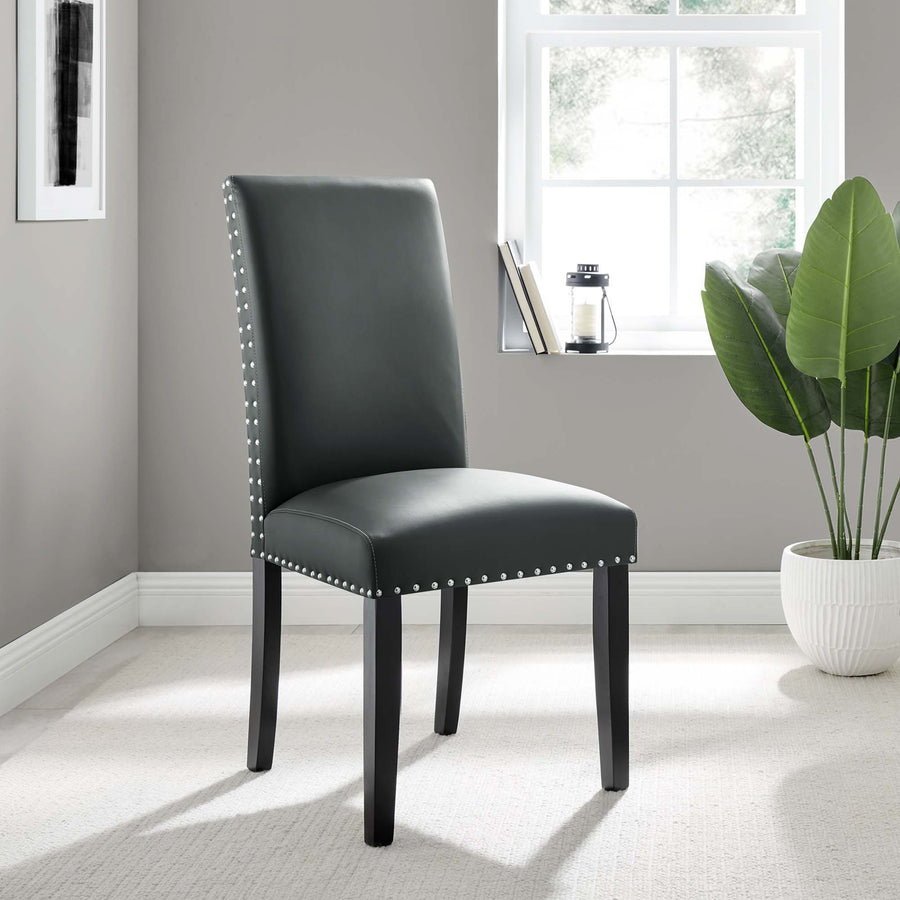 Maison Dining Faux Leather Side Chair in Gray
