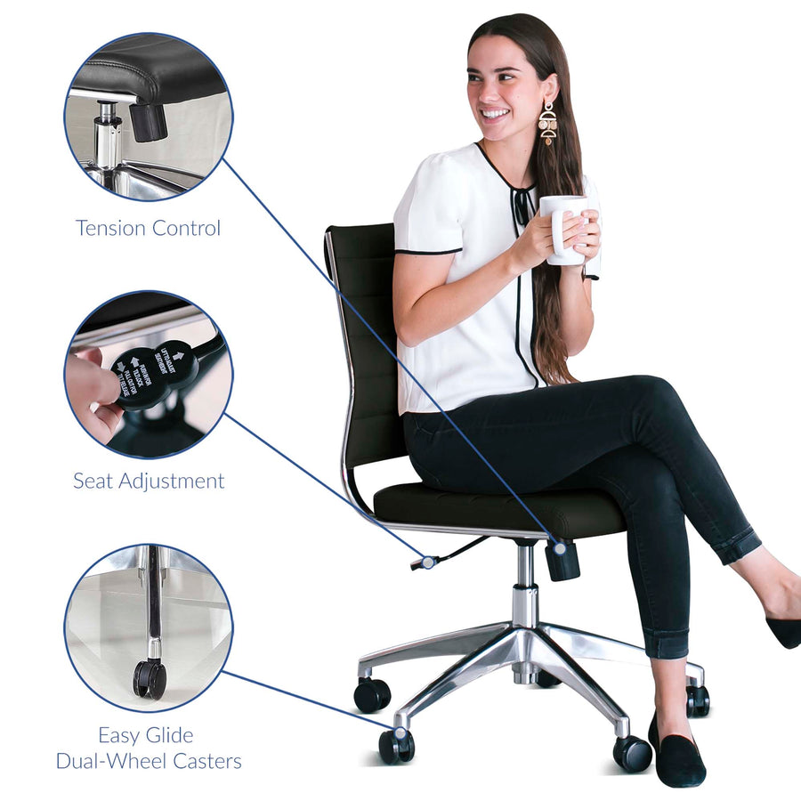 Vanilla Armless Mid Back Office Chair in Black