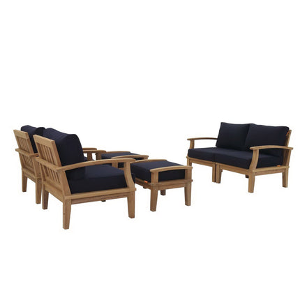 Marina 6 Piece Outdoor Patio Teak Set in Natural Navy
