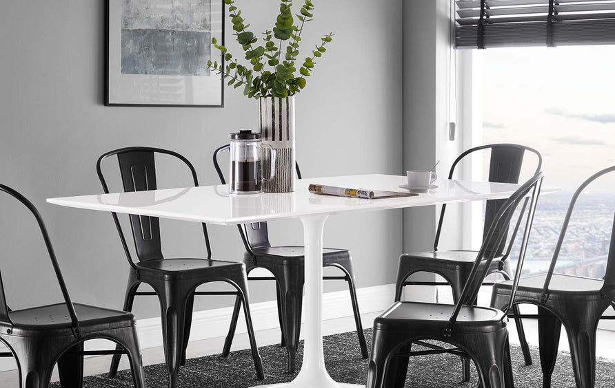Lumen 60" Rectangle Wood Dining Table in White