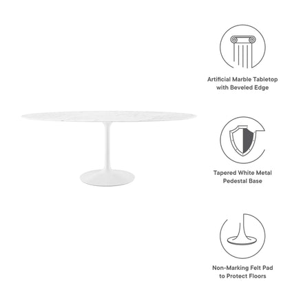Lippa 78" Oval Faux Marble Dining Table in White