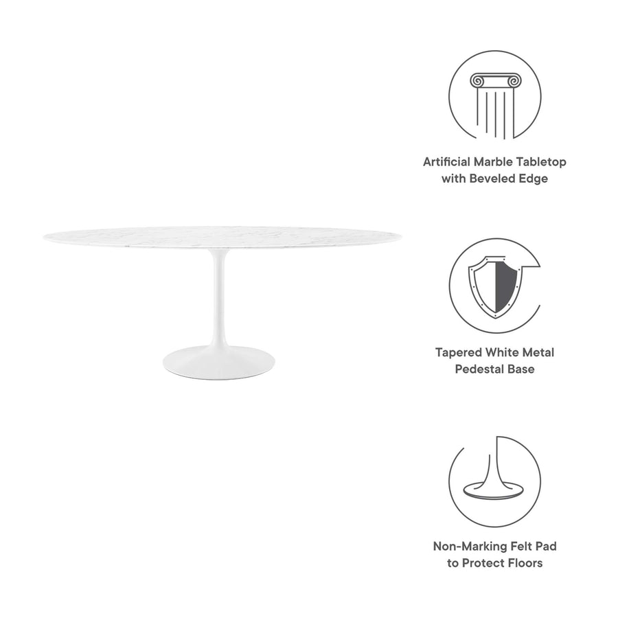 Lumen 78" Oval Faux Marble Dining Table in White