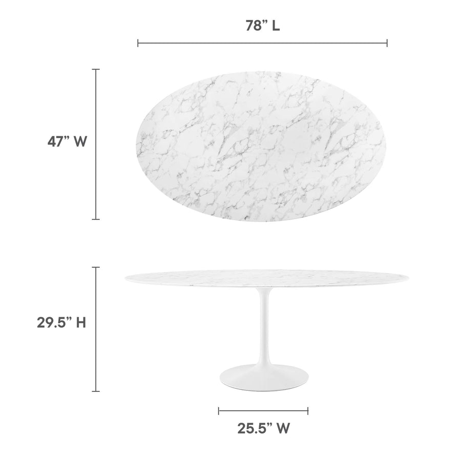Lumen 78" Oval Faux Marble Dining Table in White