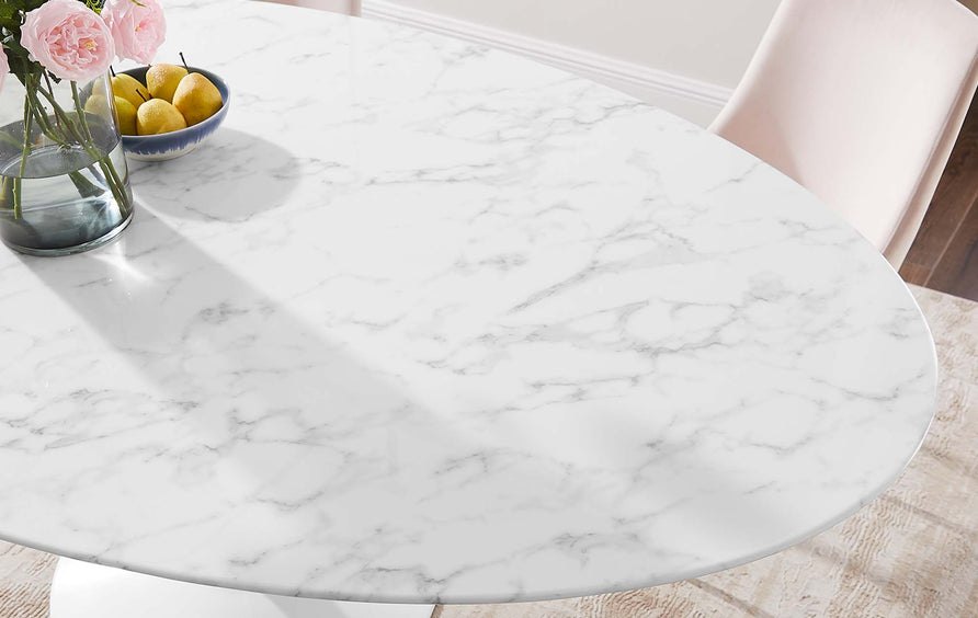Lumen 78" Oval Faux Marble Dining Table in White