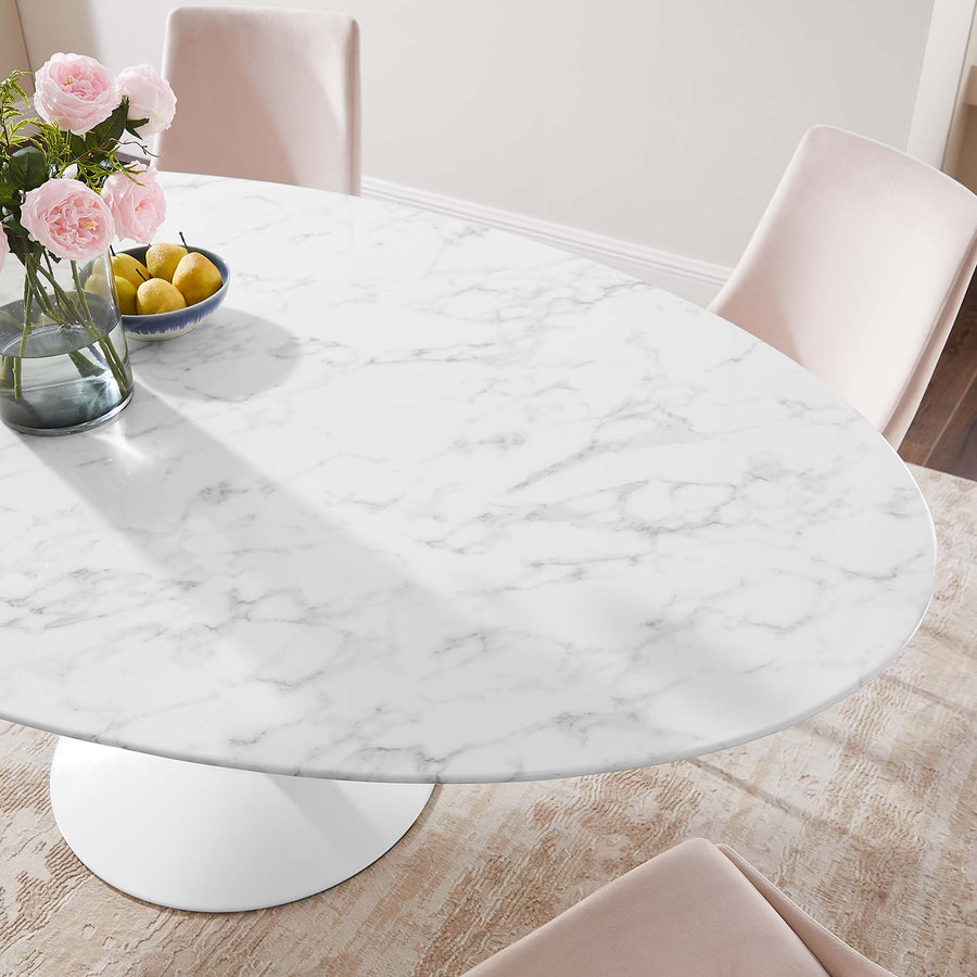 Lumen 78" Oval Faux Marble Dining Table in White