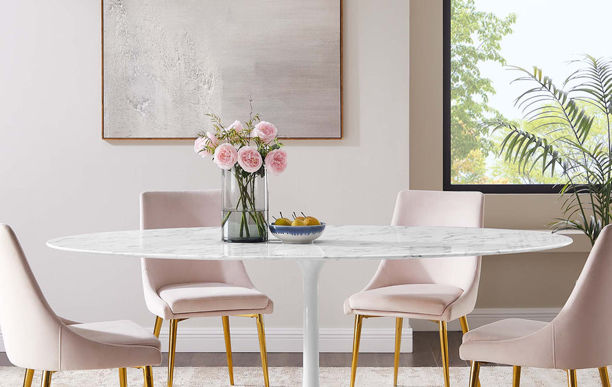 Lumen 78" Oval Faux Marble Dining Table in White
