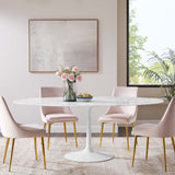 Lumen 78" Oval Faux Marble Dining Table in White