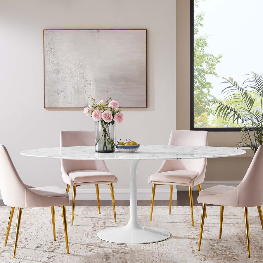Lumen 78" Oval Faux Marble Dining Table in White