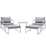 Lotus 5 Piece Outdoor Patio Sectional Sofa Set in White Gray