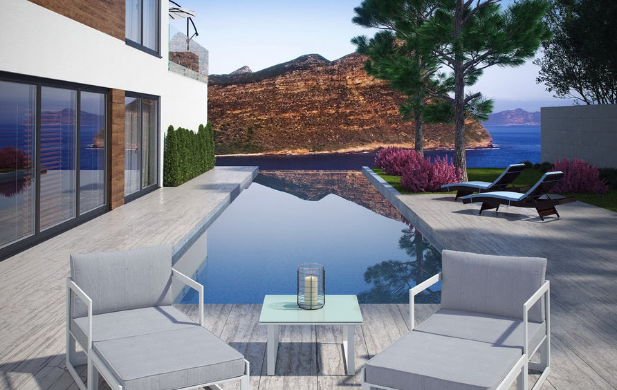 Lotus 5 Piece Outdoor Patio Sectional Sofa Set in White Gray