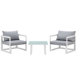 Lotus 3 Piece Outdoor Patio Sectional Sofa Set in White Gray