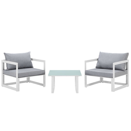 Fortuna 3 Piece Outdoor Patio Sectional Sofa Set in White Gray