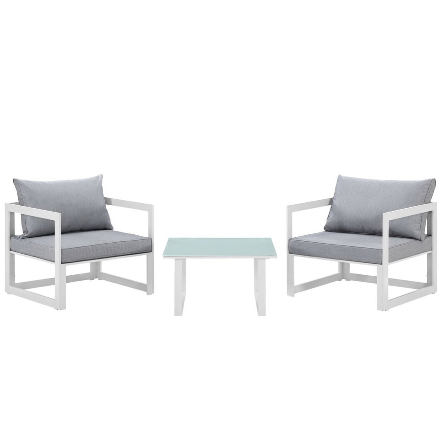Lotus 3 Piece Outdoor Patio Sectional Sofa Set in White Gray