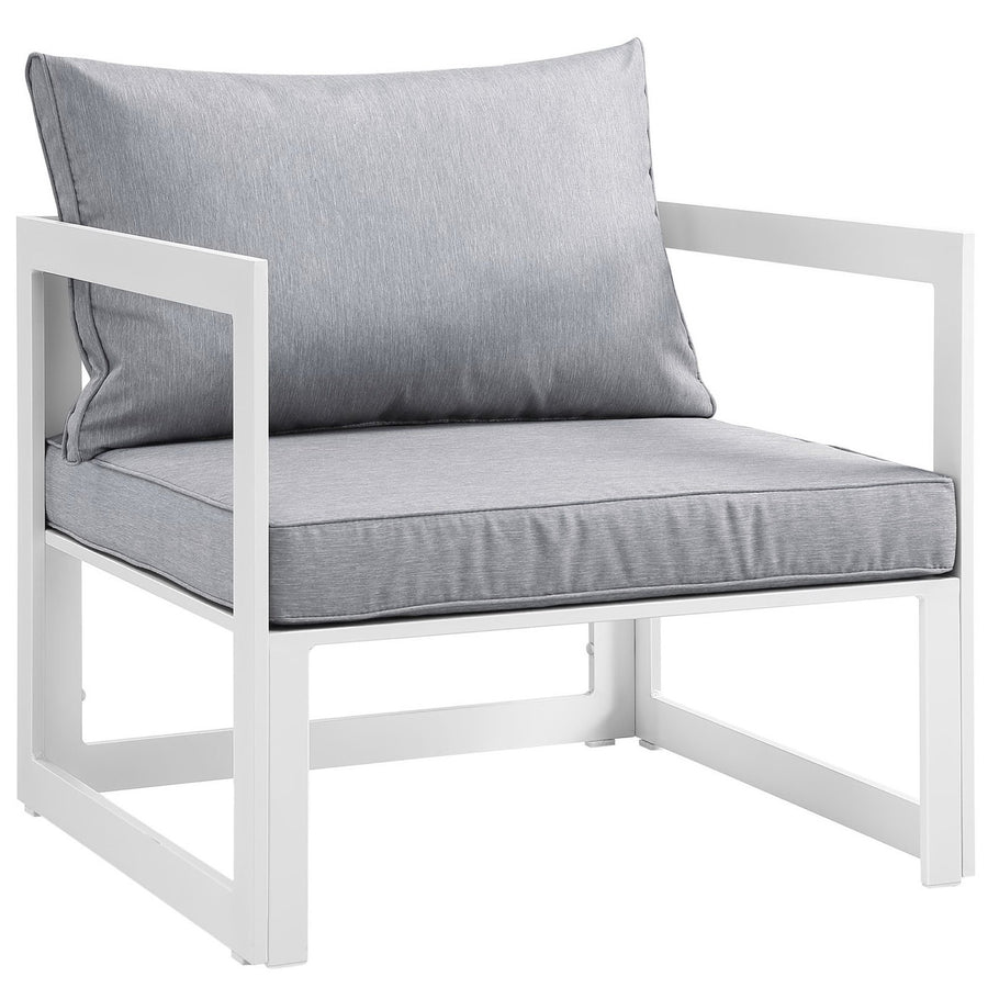 Lotus 3 Piece Outdoor Patio Sectional Sofa Set in White Gray
