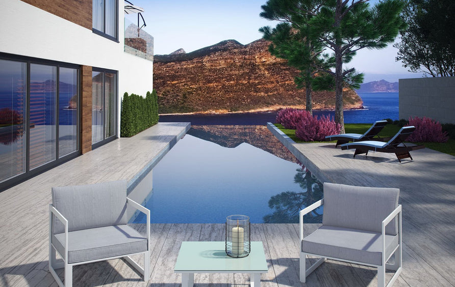 Lotus 3 Piece Outdoor Patio Sectional Sofa Set in White Gray