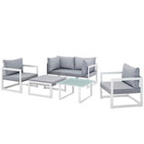 Lotus 6 Piece Outdoor Patio Sectional Sofa Set in White Gray