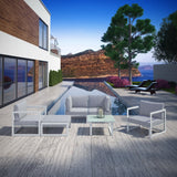 Lotus 6 Piece Outdoor Patio Sectional Sofa Set in White Gray