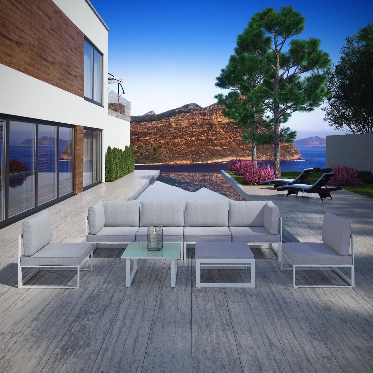Fortuna 8 Piece Outdoor Patio Sectional Sofa Set by Furniture For America
