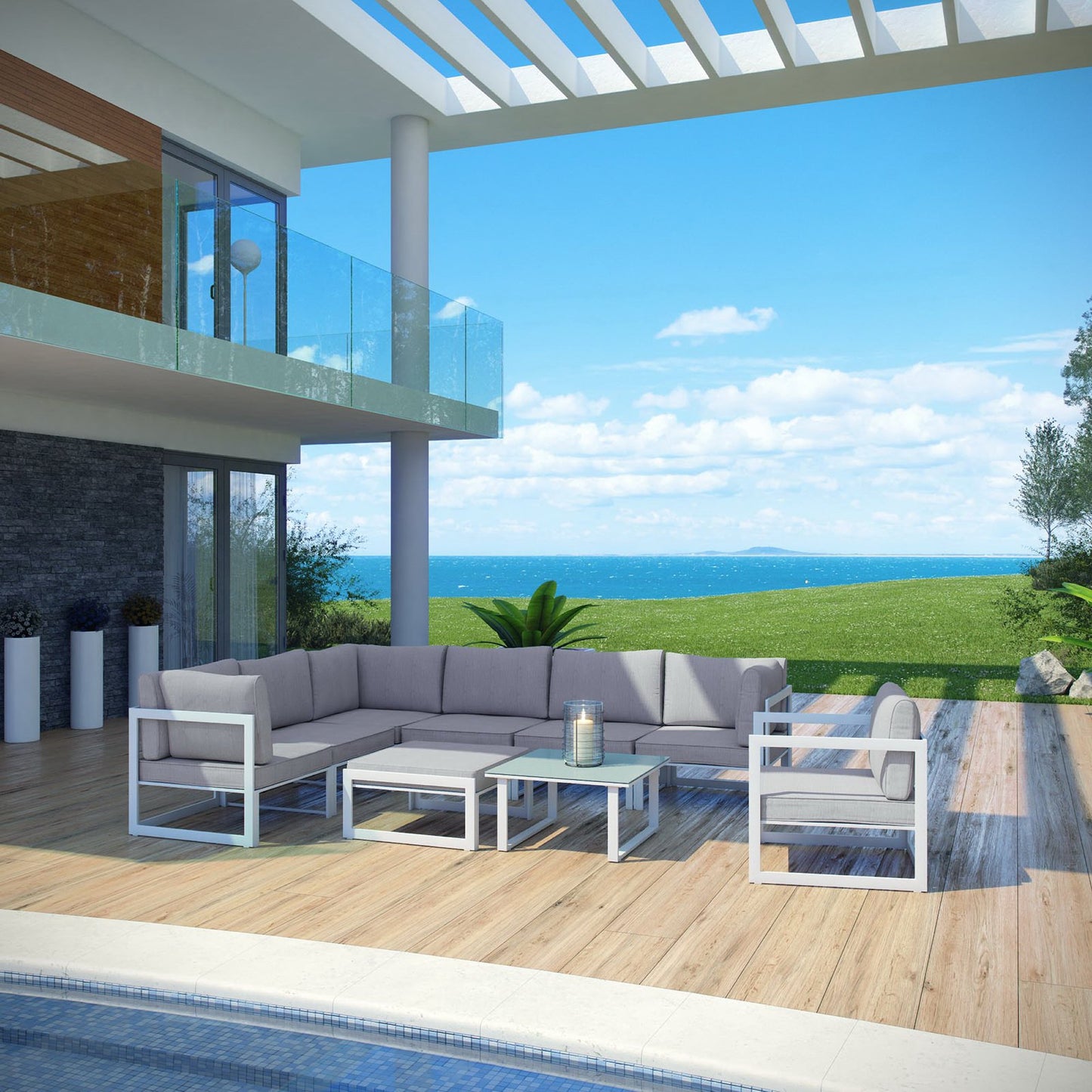 Fortuna 9 Piece Outdoor Patio Sectional Sofa Set by Furniture For America