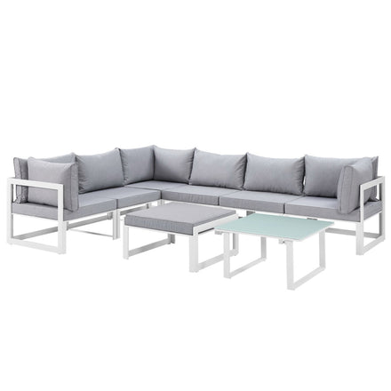 Fortuna 8 Piece Outdoor Patio Sectional Sofa Set in White Gray