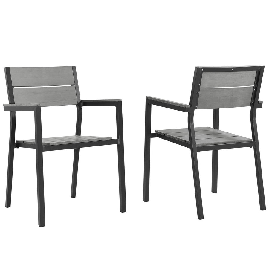 Marin Outdoor Patio Dining Armchair Set of 2 in Brown Gray