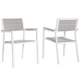 Marin Outdoor Patio Dining Armchair Set of 2 in White Light Gray