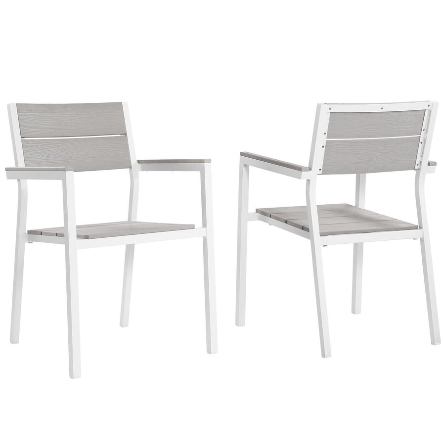 Marin Outdoor Patio Dining Armchair Set of 2 in White Light Gray