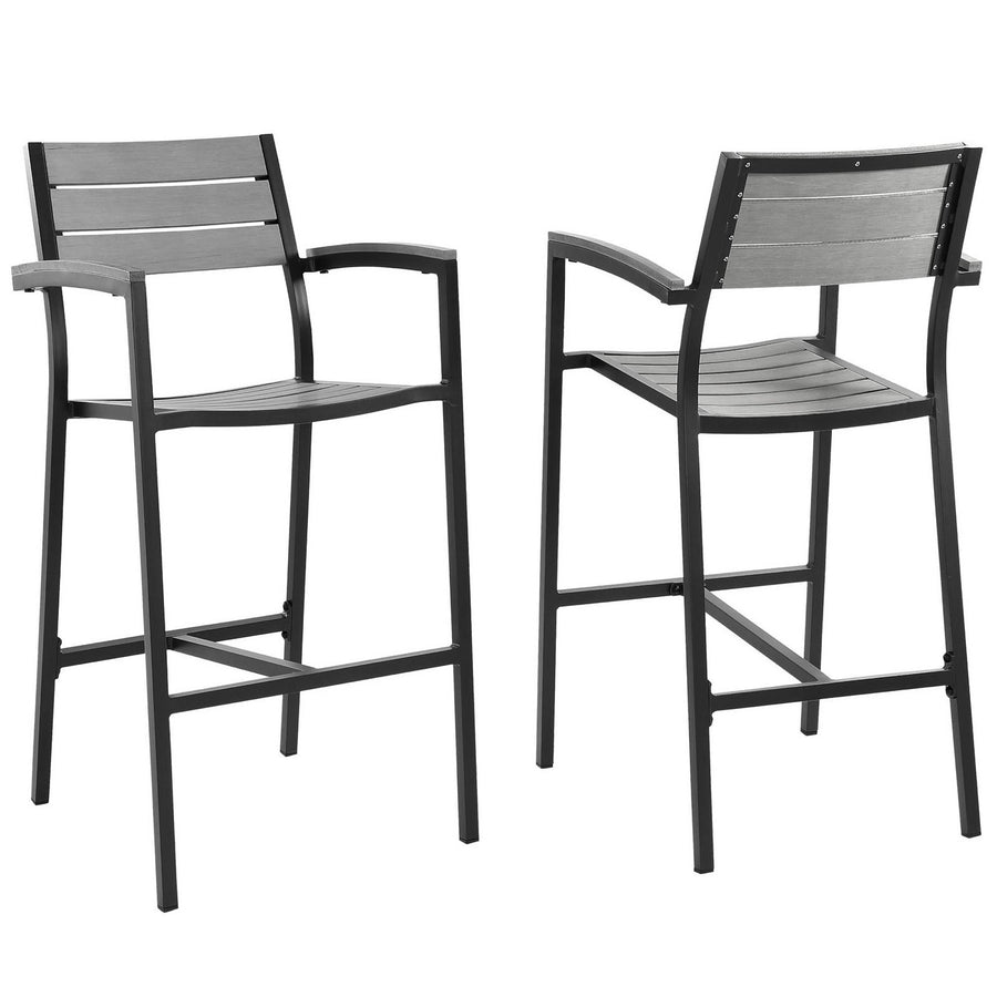 Marin Outdoor Patio Bar Stool Set of 2 in Brown Gray