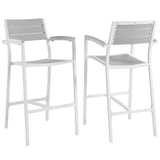 Marin Outdoor Patio Bar Stool Set of 2 in White Light Gray
