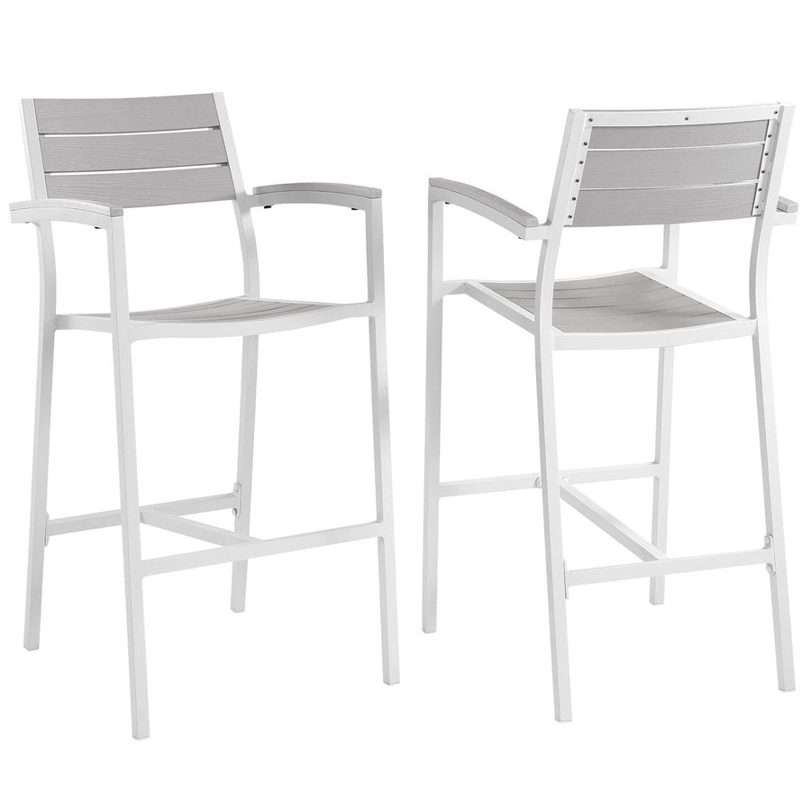 Marin Outdoor Patio Bar Stool Set of 2 in White Light Gray