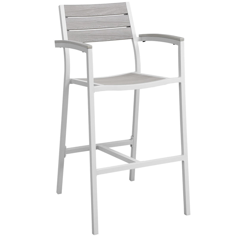 Marin Outdoor Patio Bar Stool Set of 2 in White Light Gray