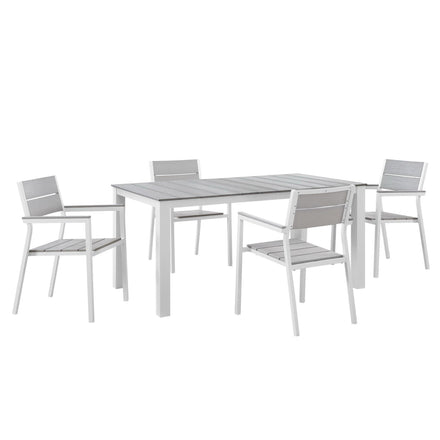 Maine 5 Piece Outdoor Patio Dining Set in White Light Gray