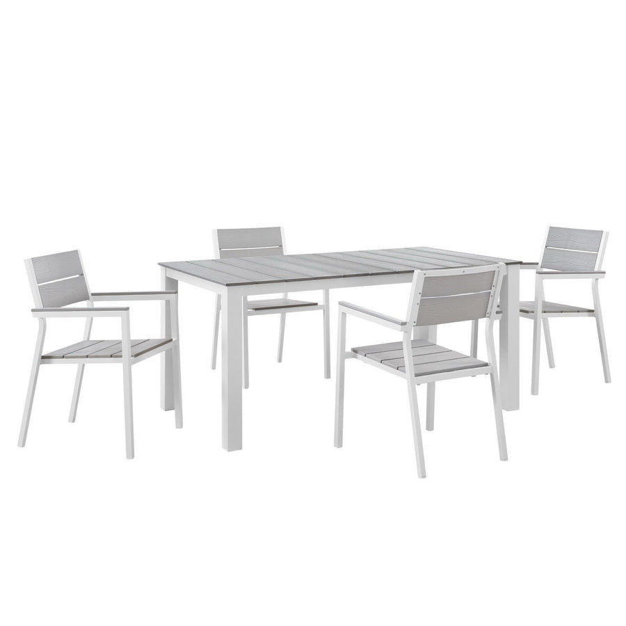 Marin 5 Piece Outdoor Patio Dining Set in White Light Gray