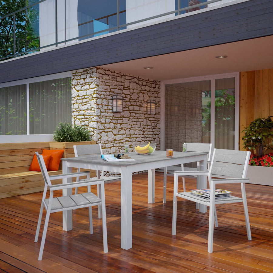 Marin 5 Piece Outdoor Patio Dining Set in White Light Gray