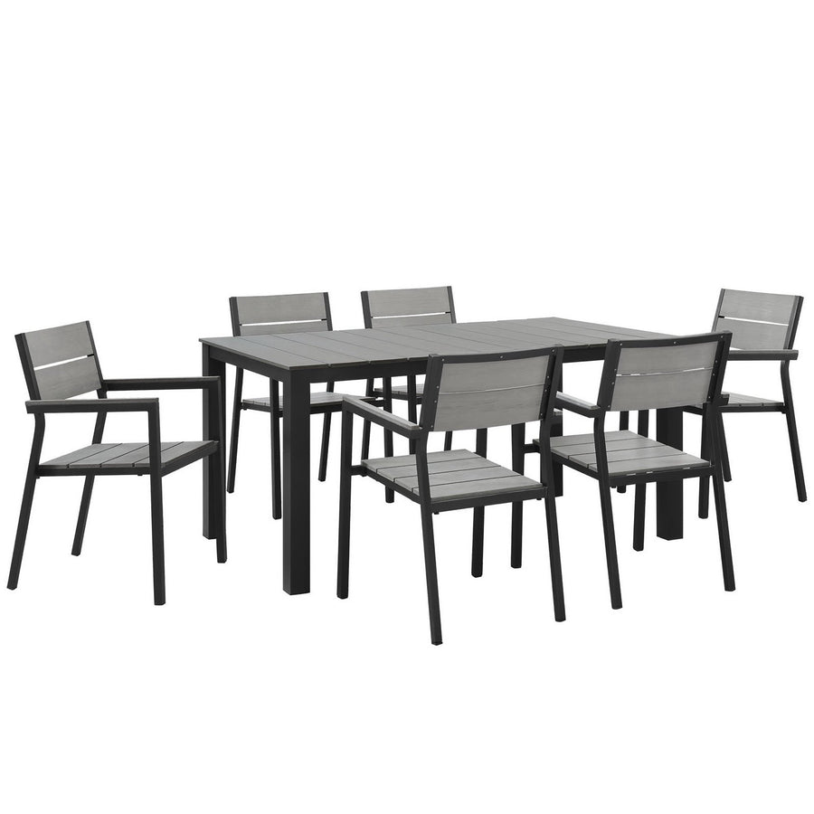 Marin 7 Piece Outdoor Patio Dining Set in Brown Gray