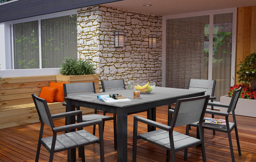 Marin 7 Piece Outdoor Patio Dining Set in Brown Gray