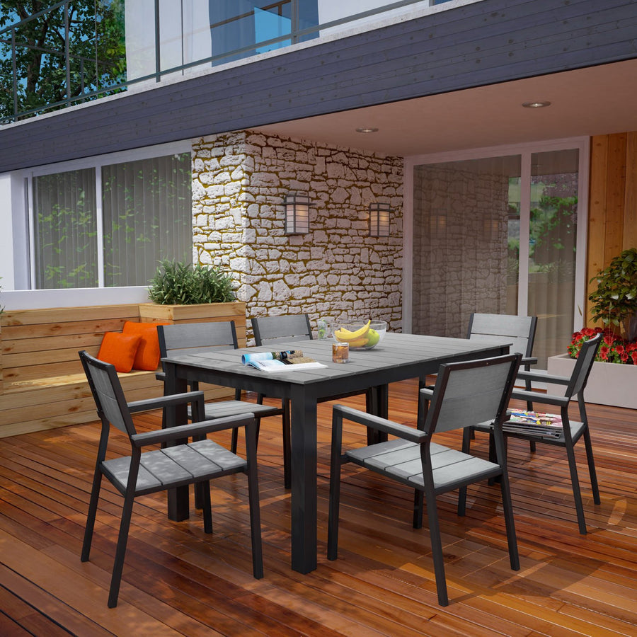 Marin 7 Piece Outdoor Patio Dining Set in Brown Gray