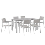 Marin 7 Piece Outdoor Patio Dining Set in White Light Gray