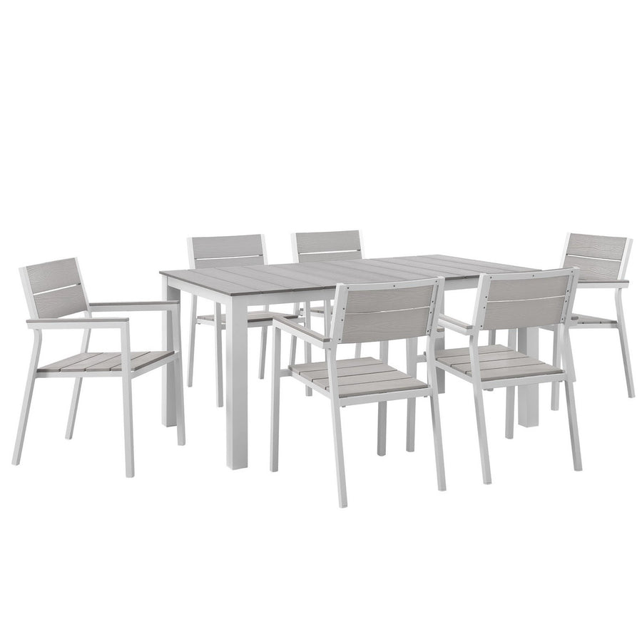 Marin 7 Piece Outdoor Patio Dining Set in White Light Gray