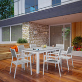 Marin 7 Piece Outdoor Patio Dining Set in White Light Gray