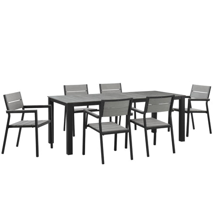 Maine 7 Piece Outdoor Patio Dining Set in Brown Gray