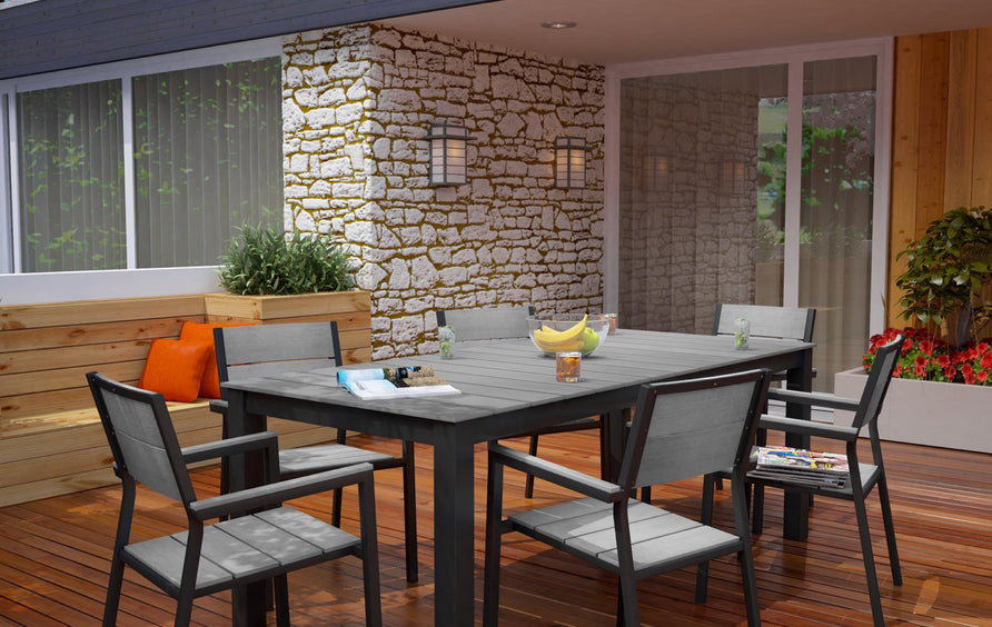 Marin 7 Piece Outdoor Patio Dining Set in Brown Gray