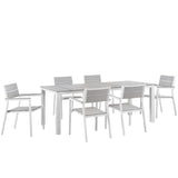 Marin 7 Piece Outdoor Patio Dining Set in White Light Gray