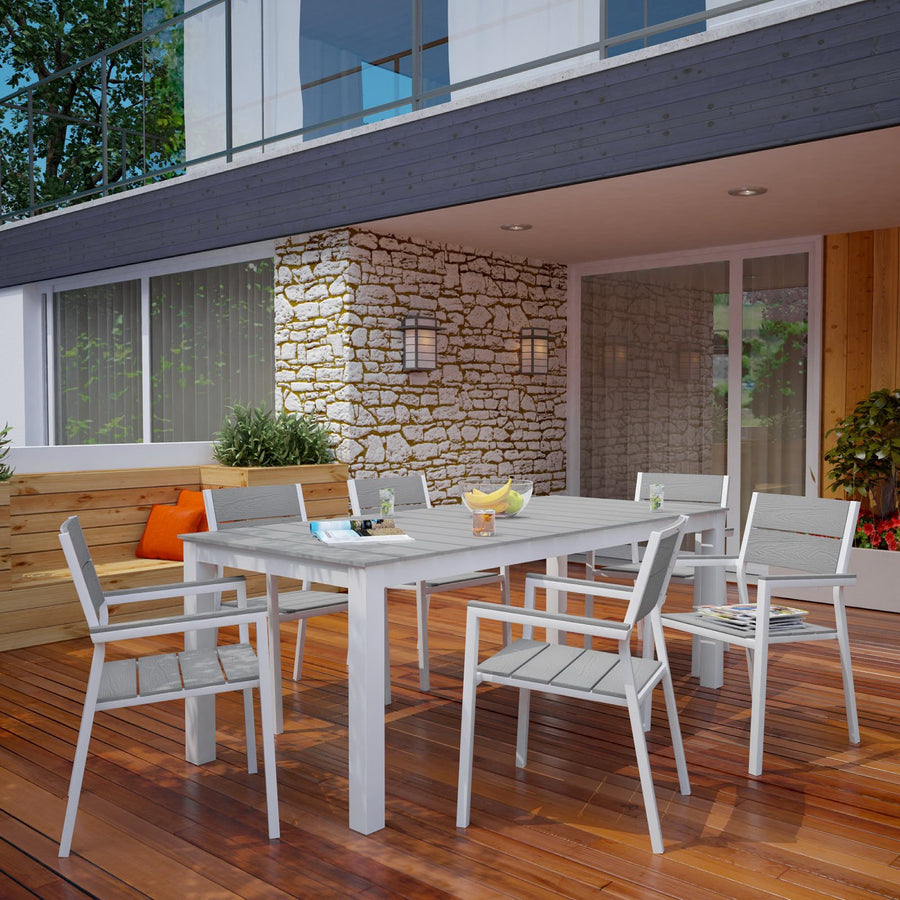 Marin 7 Piece Outdoor Patio Dining Set in White Light Gray