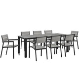 Marin 9 Piece Outdoor Patio Dining Set in Brown Gray