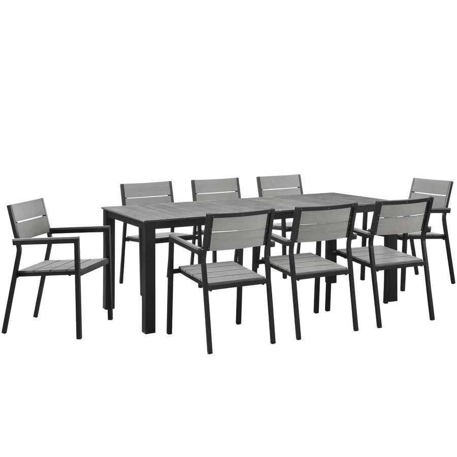 Marin 9 Piece Outdoor Patio Dining Set in Brown Gray